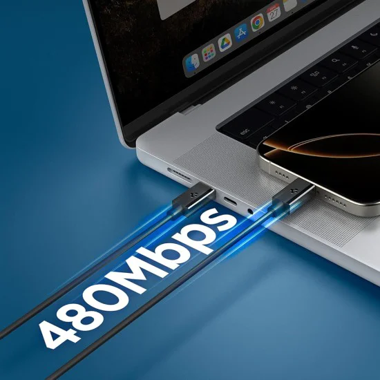 Кабел за данни Spigen Data Cable Essential EB6015CC - Type-C към Type-C, 60W - Черен