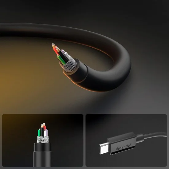 Кабел за данни Spigen Data Cable Essential EB6015CC - Type-C към Type-C, 60W - Черен