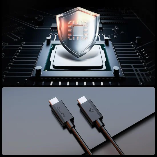 Кабел за данни Spigen Data Cable Essential EB6015CC - Type-C към Type-C, 60W - Черен