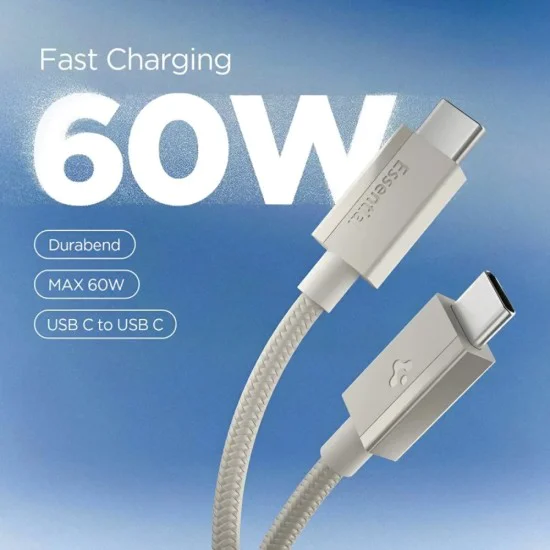 Кабел за данни Spigen Data Cable Essential EB6015CC - Type-C към Type-C, 60W - Естествен титан