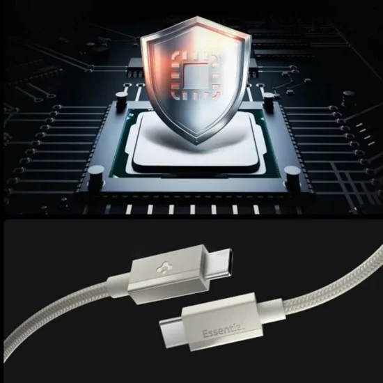 Кабел за данни Spigen Data Cable Essential EB6015CC - Type-C към Type-C, 60W - Естествен титан
