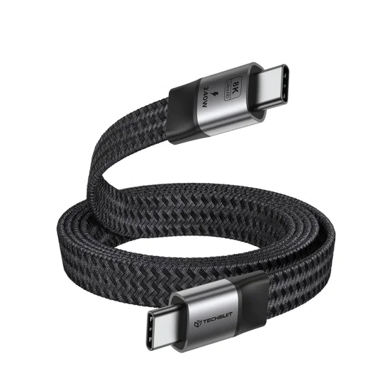 Кабел за данни Techsuit Premium Data Cable ElysiumSync Pro (CX1) - Type-C към Type-C, PD240W, USB4.0 Gen 4, 40Gbps, 8K@60Hz, 1m - Сив
