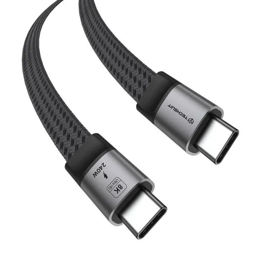 Кабел за данни Techsuit Premium Data Cable ElysiumSync Pro (CX1) - Type-C към Type-C, PD240W, USB4.0 Gen 4, 40Gbps, 8K@60Hz, 1m - Сив