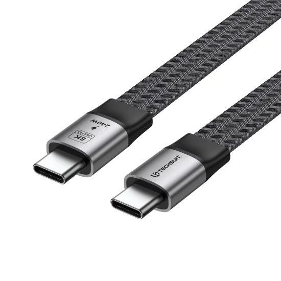 Кабел за данни Techsuit Premium Data Cable ElysiumSync Pro (CX1) - Type-C към Type-C, PD240W, USB4.0 Gen 4, 40Gbps, 8K@60Hz, 1m - Сив