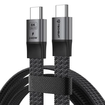 Кабел за данни Techsuit Premium Data Cable ElysiumSync Pro (CX1) - Type-C към Type-C, PD240W, USB4.0 Gen 4, 40Gbps, 8K@60Hz, 1m - Сив