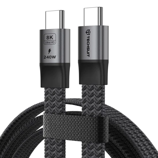 Кабел за данни Techsuit Premium Data Cable ElysiumSync Pro (CX1) - Type-C към Type-C, PD240W, USB4.0 Gen 4, 40Gbps, 8K@60Hz, 1m - Сив