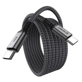Кабел за данни Techsuit Premium Data Cable TitanSync Pro (CX2) - Type-C към Type-C, PD240W, 480Mbps, E-marker Chip, 2m - Сив
