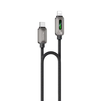 Кабел за данни Yesido (CA199) - USB-C към Lightning, 27W, 3A, 1.2m, цинкова сплав, оплетена оплетка - Черен