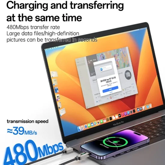 Кабел за данни Yesido (CA199) - USB-C към Lightning, 27W, 3A, 1.2m, цинкова сплав, оплетена оплетка - Черен