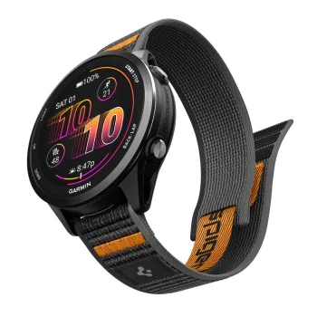 Каишка 22mm за Garmin Venu 2/3/4 (45mm), Forerunner 255/265 - Spigen Athlex Air - Черна / Оранжева