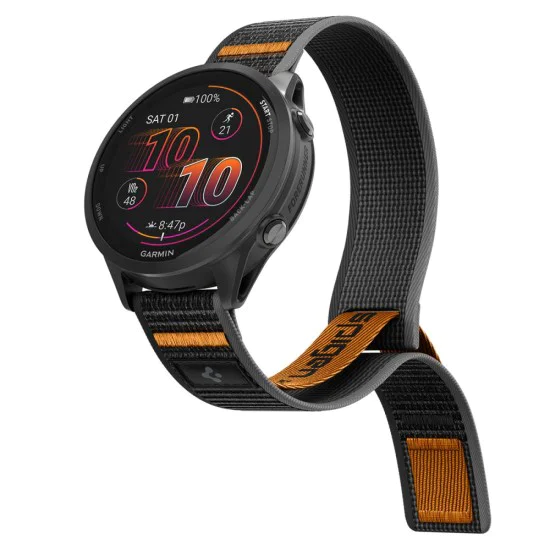 Каишка 22mm за Garmin Venu 2/3/4 (45mm), Forerunner 255/265 - Spigen Athlex Air - Черна / Оранжева