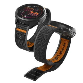 Каишка 22mm за Garmin Venu 2/3/4 (45mm), Forerunner 255/265 - Spigen Athlex Air - Черна / Оранжева