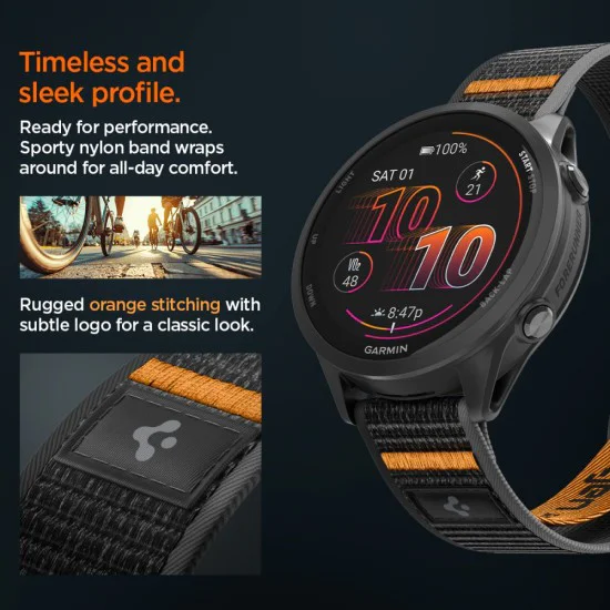 Каишка 22mm за Garmin Venu 2/3/4 (45mm), Forerunner 255/265 - Spigen Athlex Air - Черна / Оранжева