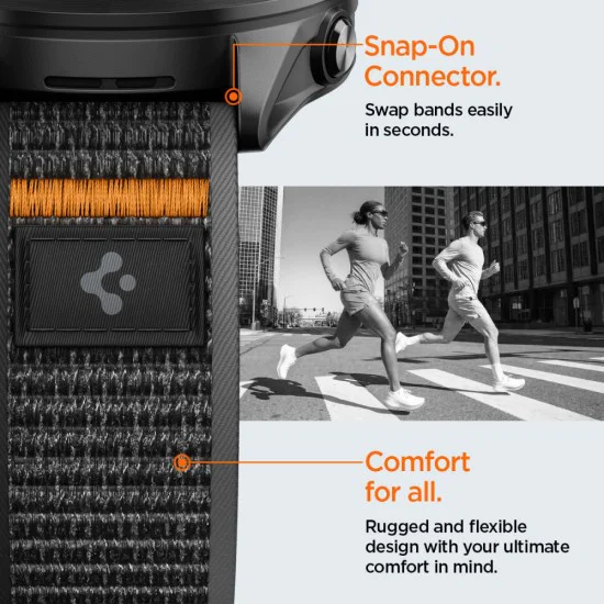 Каишка 22mm за Garmin Venu 2/3/4 (45mm), Forerunner 255/265 - Spigen Athlex Air - Черна / Оранжева