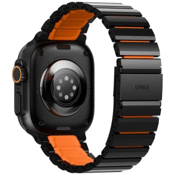 Каишка за Apple Watch 1/2/3/4/5/6/7/8/9/10/11/SE/SE 2/SE 3/Ultra/2/3 (42/44/45/46/49mm) - UNIQ Strova Flex Series - Черен / Оранжев
