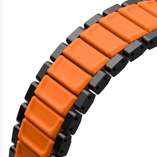 Каишка за Apple Watch 1/2/3/4/5/6/7/8/9/10/11/SE/SE 2/SE 3/Ultra/2/3 (42/44/45/46/49mm) - UNIQ Strova Flex Series - Черен / Оранжев