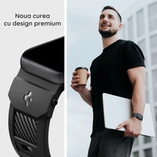 Каишка за Apple Watch 12/11/10/9/8/7/SE (3/2/1 Gen)/6/5/4 / Ultra 4/3/2/1 (44/45/46/49mm) Rugged Band (AMP02854) - Spigen - Матиран черен