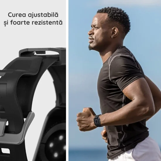 Каишка за Apple Watch 12/11/10/9/8/7/SE (3/2/1 Gen)/6/5/4 / Ultra 4/3/2/1 (44/45/46/49mm) Rugged Band (AMP02854) - Spigen - Матиран черен