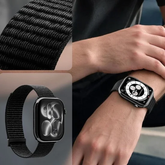 Каишка Spigen - Band WBF01 (AMP11833) - Apple Watch 11/10/9/8/7/SE(3/2/1 Gen)/6/5/4/(44mm/45mm)/Ultra 3/2/1 (46mm/49mm) - Черен