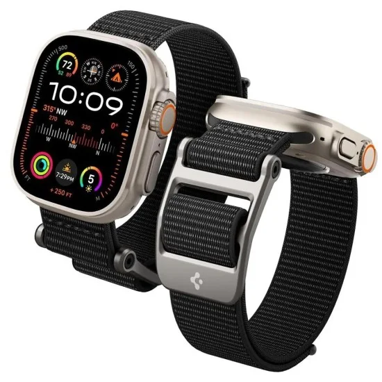 Каишка Spigen - DuraPro Flex (AMP02465) - Apple Watch 12/11/10/9/8/7/SE (3/2/1 Gen)/6/5/4/(44/45mm)/ Ultra 4/3/2/1 (46/49mm) - Черен