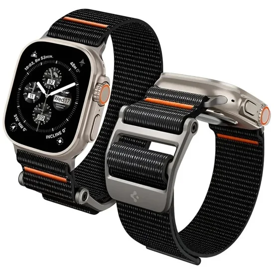 Каишка Spigen DuraPro Flex (AMP05981) - Apple Watch 12 / 11 / 10 / 9 / 8 / 7 / SE (3/2/1 Gen) / 6 / 5 / 4 / (44/45mm) / Ultra 4 / 3 / 2 / 1 (46/49mm) - Черен