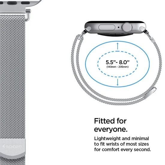 Каишка Spigen - WBM4 Series (AMP10498) - Apple Watch 12 (42mm) 11/10 (42mm) 9/8/7 (41mm)/SE (3nd/2nd/1st Gen)/6/5/4 (40mm) - Сребърен