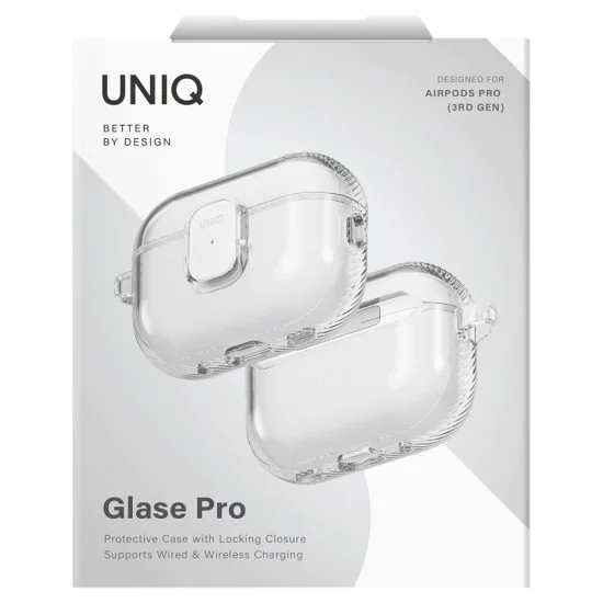 Калъф за AirPods Pro 3 - UNIQ Glase Pro Lock Case - Прозрачен (Glossy Clear)