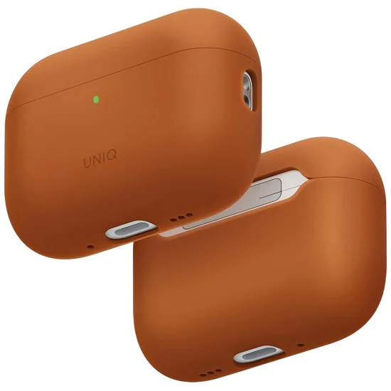 Калъф за AirPods Pro 3 - UNIQ Lino Hybrid Liquid Silicon - Оранжев (Sunset Orange)