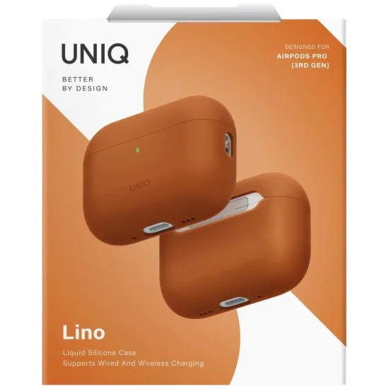 Калъф за AirPods Pro 3 - UNIQ Lino Hybrid Liquid Silicon - Оранжев (Sunset Orange)