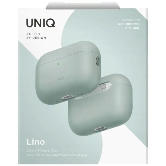 Калъф за AirPods Pro 3 - UNIQ Lino Hybrid Liquid Silicon - Зелен (Iceplant Green)