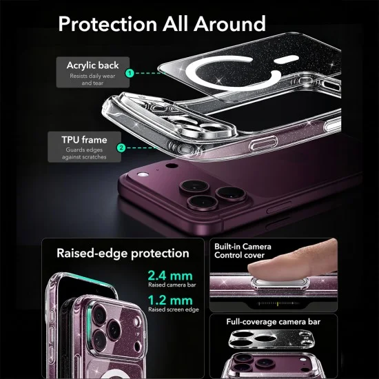 Калъф ESR Classic Hybrid HaloLock - iPhone 18 Pro Max / iPhone 17 Pro Max - Прозрачен със блясък