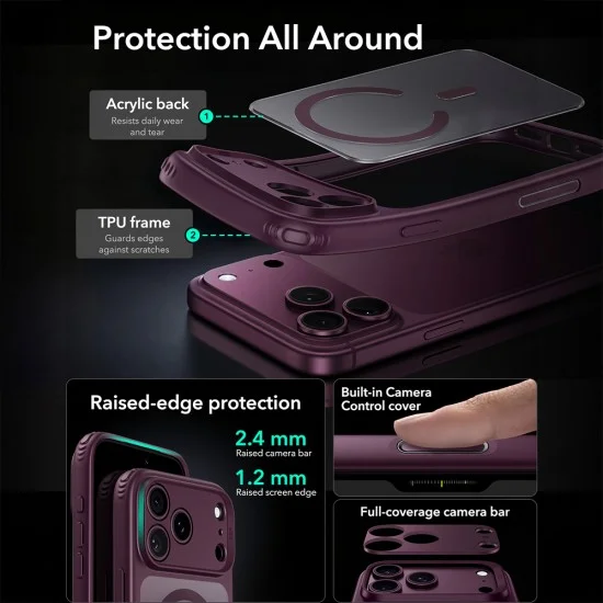 Калъф ESR Classic Hybrid HaloLock - iPhone 18 Pro / iPhone 17 Pro - Матово бордо