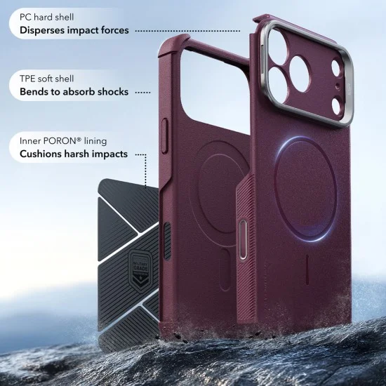 Калъф ESR Cyber Armor Kickstand - iPhone 18 Pro / iPhone 17 Pro - Матово бордо