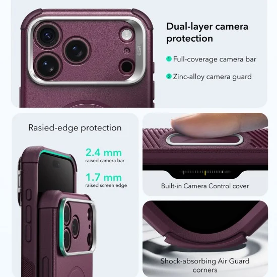 Калъф ESR Cyber Armor Kickstand - iPhone 18 Pro / iPhone 17 Pro - Матово бордо