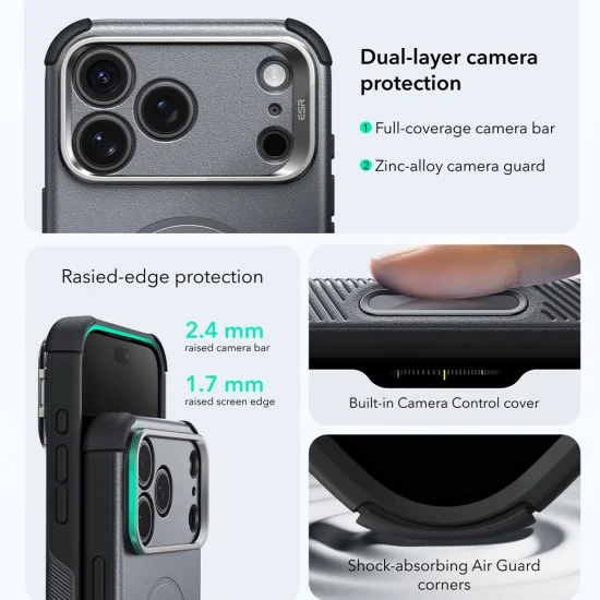 Калъф ESR Cyber Armor Kickstand - iPhone 18 Pro / iPhone 17 Pro - Сив