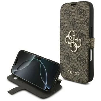 Калъф Guess - Book 4G Metal Logo (GUBKP18L4GMGBR) - iPhone 18 Pro / iPhone 17 Pro - Кафяв