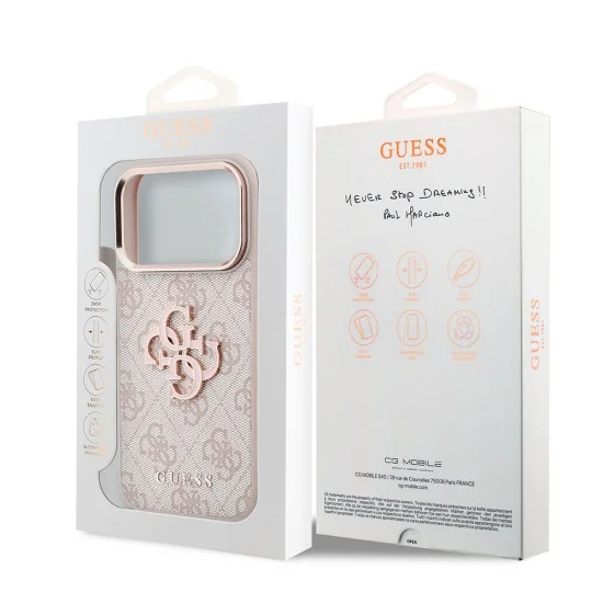 Калъф Guess Hardcase 4G Big Resin Logo (GUHCP18L6P4SRMLP) - iPhone 18 Pro - Розов