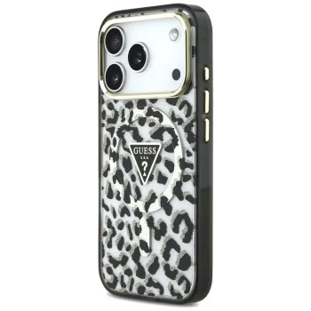 Калъф Guess Leopard Glitter Triangle Logo MagSafe (GUHMP18LHLEGTGLK) - iPhone 18 Pro / iPhone 17 Pro - Черен