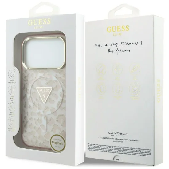 Калъф Guess Leopard Glitter Triangle Logo MagSafe (GUHMP18LHLEGTGLP) - iPhone 18 Pro / iPhone 17 Pro - Розов