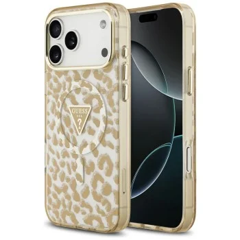 Калъф Guess Leopard Glitter Triangle Logo MagSafe (GUHMP18LHLEGTGLW) - iPhone 18 Pro / iPhone 17 Pro - Кафяв