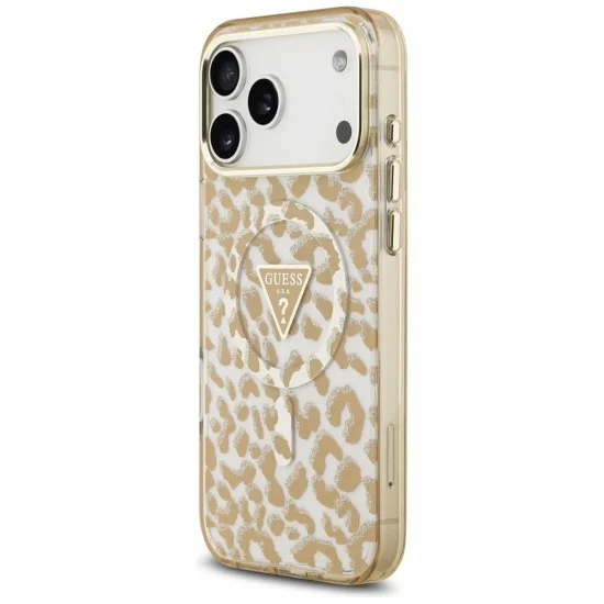 Калъф Guess Leopard Glitter Triangle Logo MagSafe (GUHMP18LHLEGTGLW) - iPhone 18 Pro / iPhone 17 Pro - Кафяв