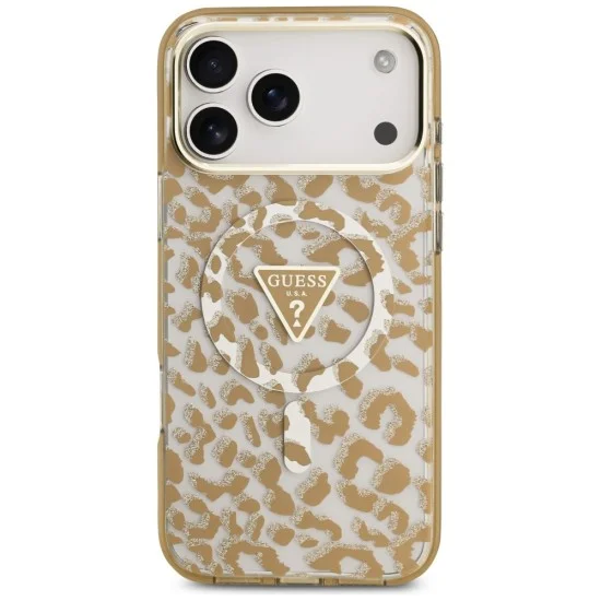 Калъф Guess Leopard Glitter Triangle Logo MagSafe (GUHMP18LHLEGTGLW) - iPhone 18 Pro / iPhone 17 Pro - Кафяв