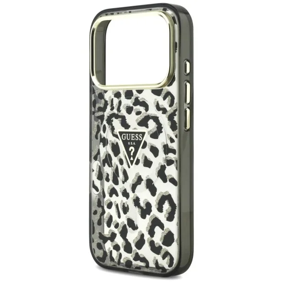 Калъф Guess Leopard Glitter Triangle Logo MagSafe (GUHMP18XHLEGTGLK) - iPhone 18 Pro Max / iPhone 17 Pro Max - Черен