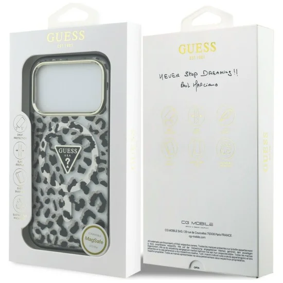 Калъф Guess Leopard Glitter Triangle Logo MagSafe (GUHMP18XHLEGTGLK) - iPhone 18 Pro Max / iPhone 17 Pro Max - Черен