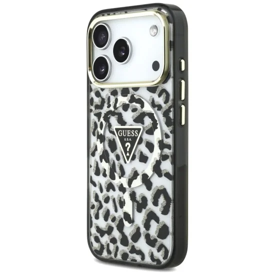 Калъф Guess Leopard Glitter Triangle Logo MagSafe (GUHMP18XHLEGTGLK) - iPhone 18 Pro Max / iPhone 17 Pro Max - Черен