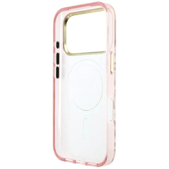 Калъф Guess Leopard Glitter Triangle Logo MagSafe (GUHMP18XHLEGTGLP) - iPhone 18 Pro Max / iPhone 17 Pro Max - Розов