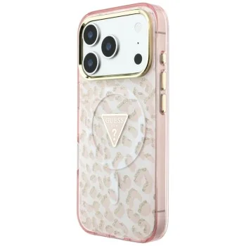 Калъф Guess Leopard Glitter Triangle Logo MagSafe (GUHMP18XHLEGTGLP) - iPhone 18 Pro Max / iPhone 17 Pro Max - Розов