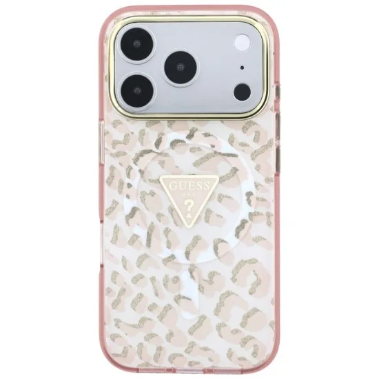 Калъф Guess Leopard Glitter Triangle Logo MagSafe (GUHMP18XHLEGTGLP) - iPhone 18 Pro Max / iPhone 17 Pro Max - Розов