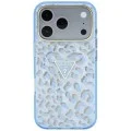 Калъф Guess Leopard Glitter Triangle Logo MagSafe (GUHMP18XHLEGTGLU) - iPhone 18 Pro Max / iPhone 17 Pro Max - Светлосин
