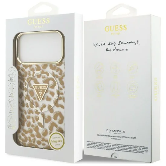 Калъф Guess Leopard Glitter Triangle Logo MagSafe (GUHMP18XHLEGTGLW) - iPhone 18 Pro Max / iPhone 17 Pro Max - Кафяв